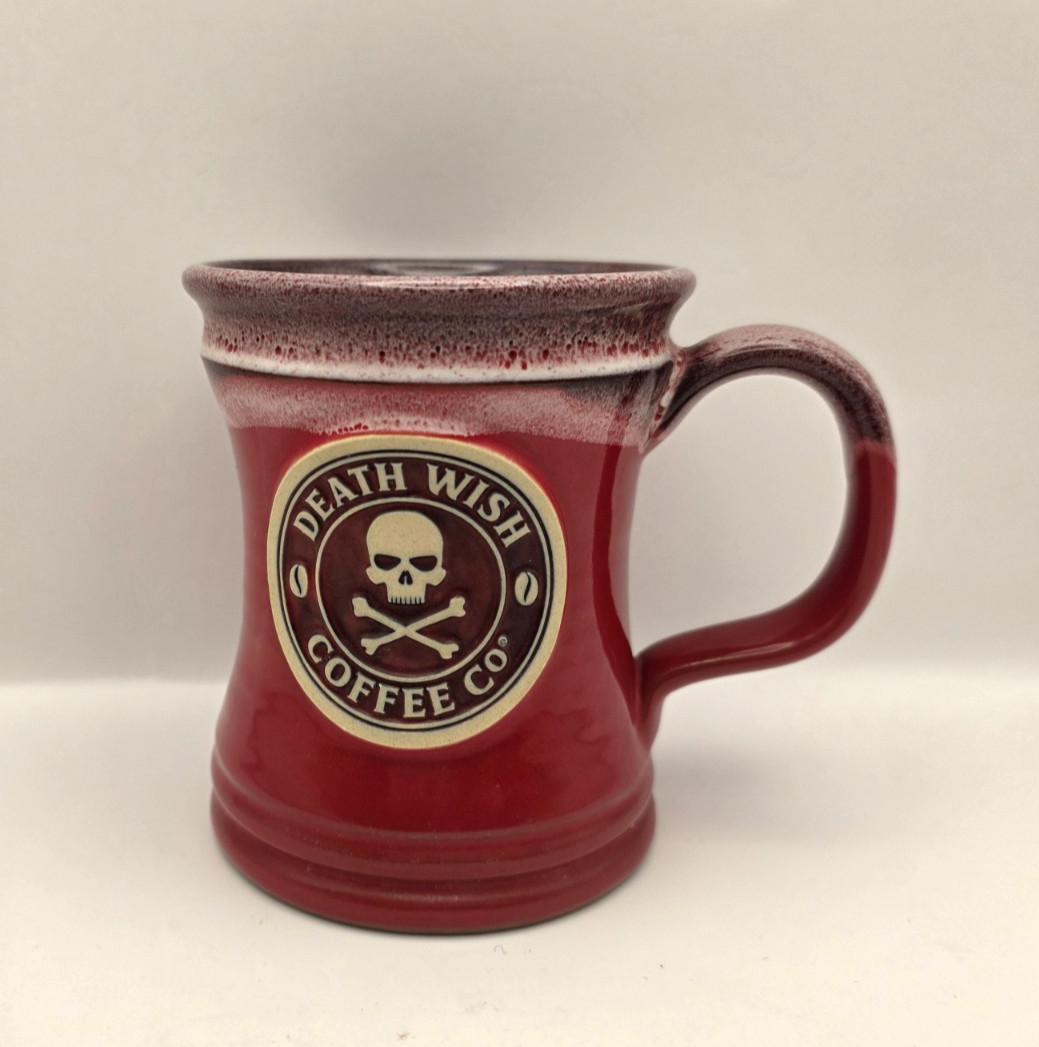 Death Wish Coffee Mug Hand Thrown Deneen Pottery 2020 Red 4.5" Death Wish Coffee Mug Hand Thrown Deneen Pottery 2020 Red 4.5"