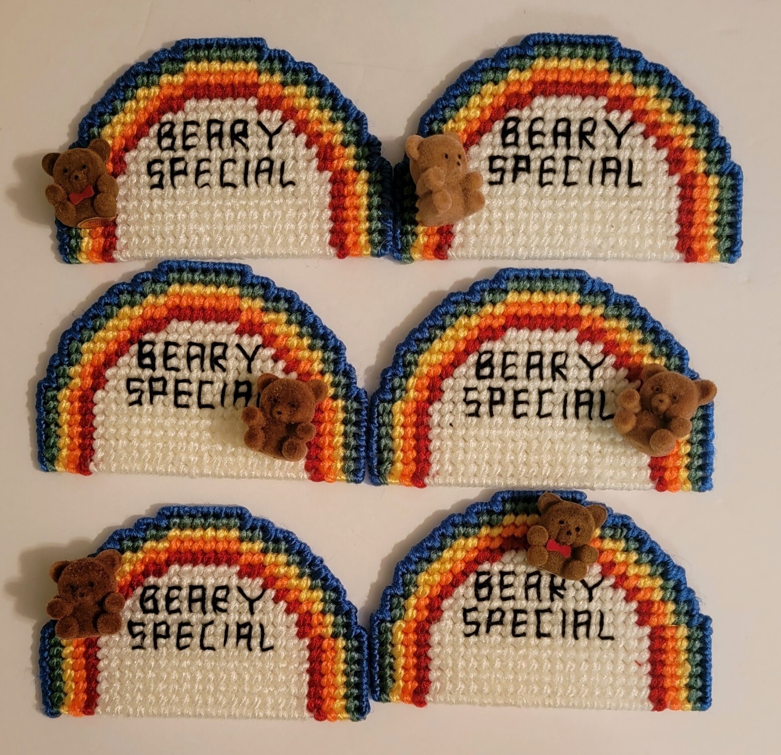 Set of 6 Hand Stitched Magnets "Beary Special" w/Bears, room to personalize