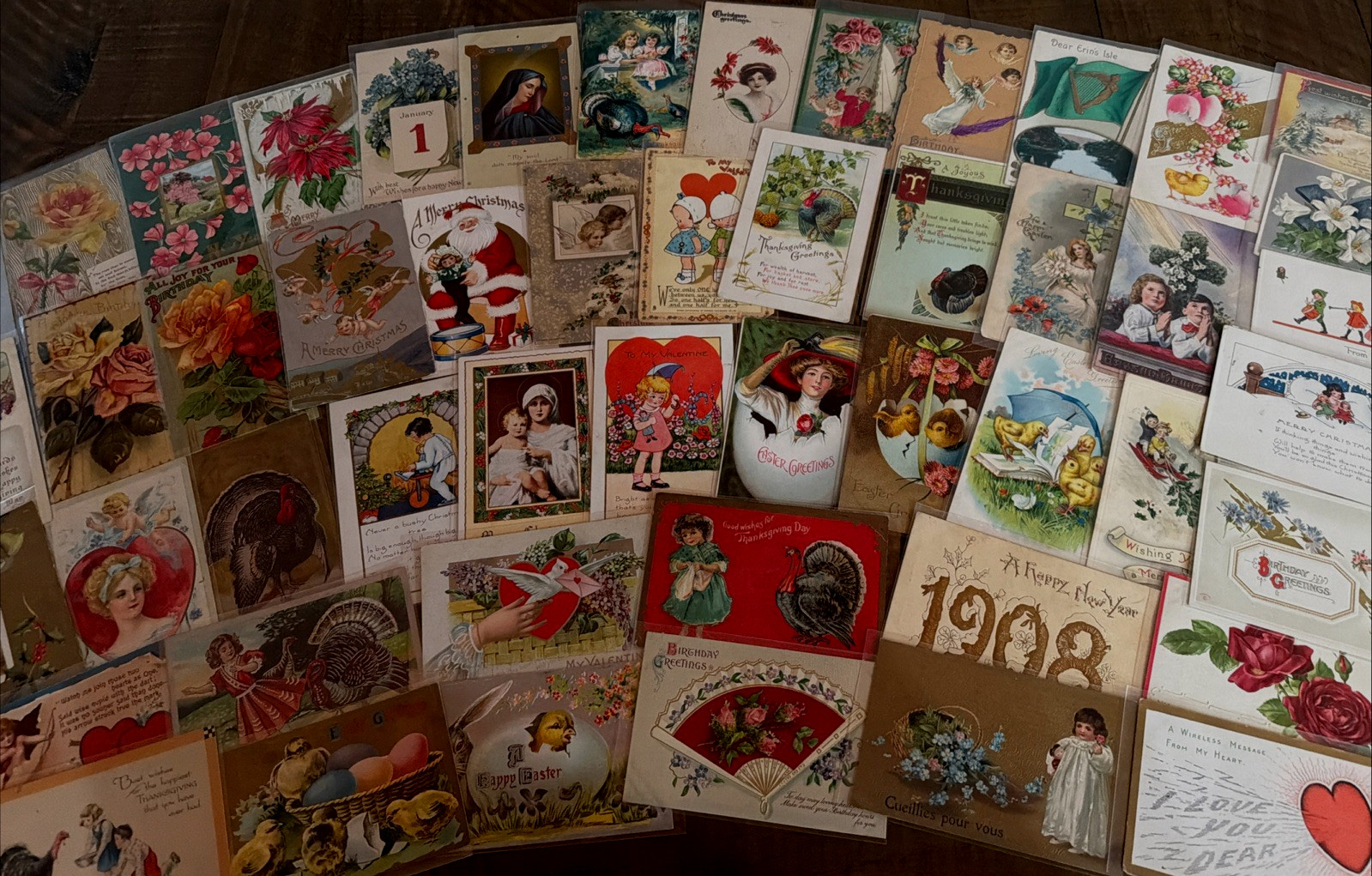 Lot of 60~1900s~Holiday Greeting Postcards~Xmas~Easter~Valentine~Santa~etc.~s614 Lot of 60~1900s~Holiday Greeting Postcards~Xmas~Easter~Valentine~Santa~etc.~s614
