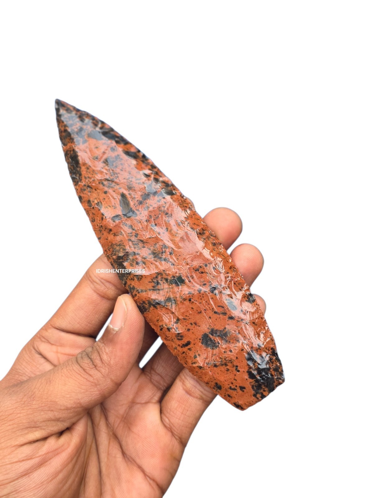 Handcrafted Mahogany Obsidian Spearhead 6" Natural Volcanic Glass Point.