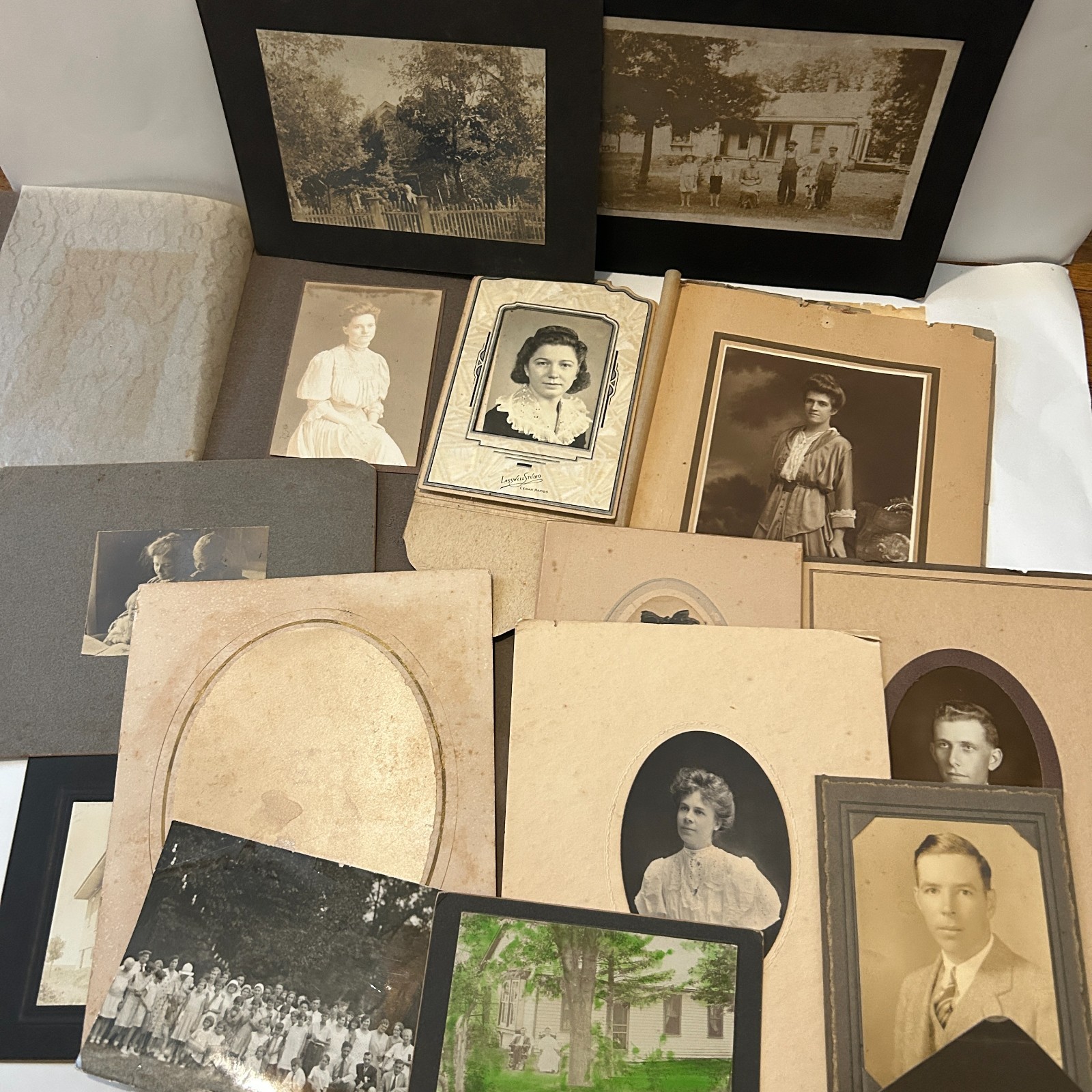 Lot of 14 Antique Edwardian Photos Cabinet Cards Men Women Portraits Family C