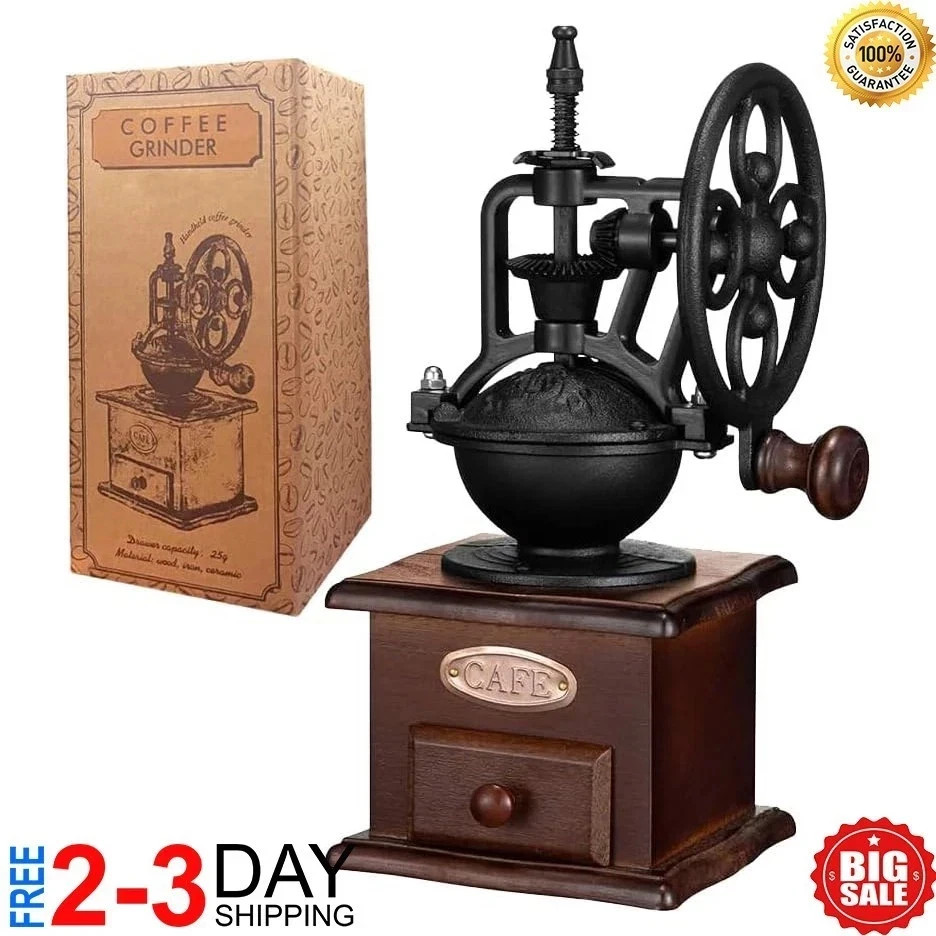 Antique Vintage Manual Coffee Grinder Hand Crank Wooden Coffee Bean Grinder Mill Antique Vintage Manual Coffee Grinder Hand Crank Wooden Coffee Bean Grinder Mill