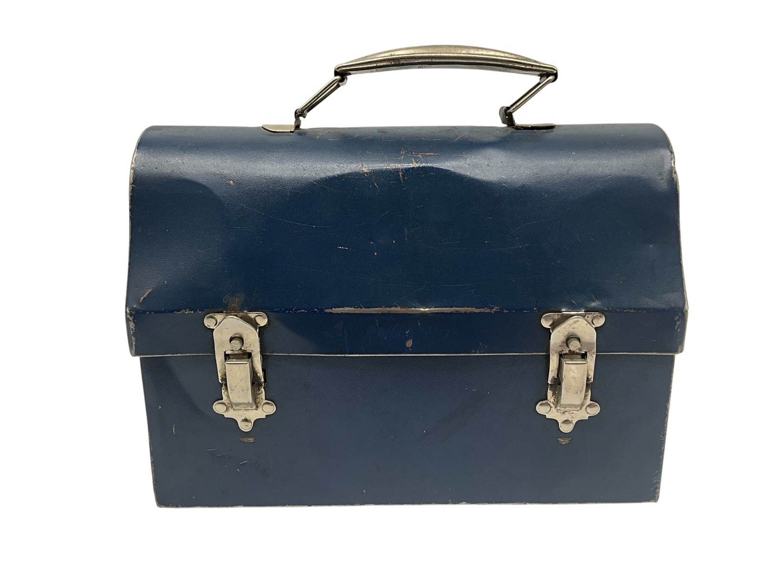 Vintage 1940's Era Dome Top Metal Lunch Box by American Thermos Bottle Co Blue. Vintage 1940's Era Dome Top Metal Lunch Box by American Thermos Bottle Co Blue.