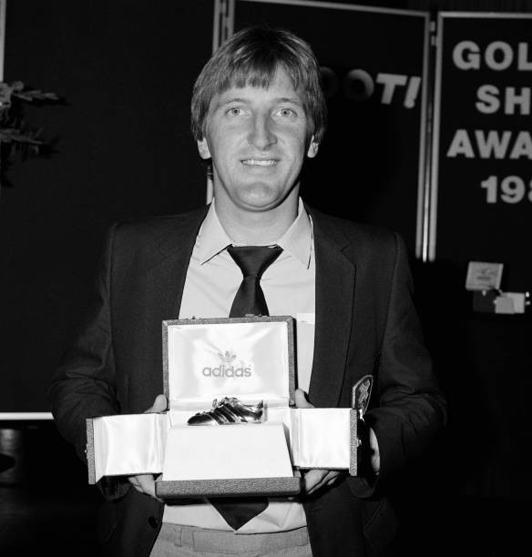 Rotherham United striker Ronnie Moore with his Golden Boot as lead- Old Photo Rotherham United striker Ronnie Moore with his Golden Boot as lead- Old Photo