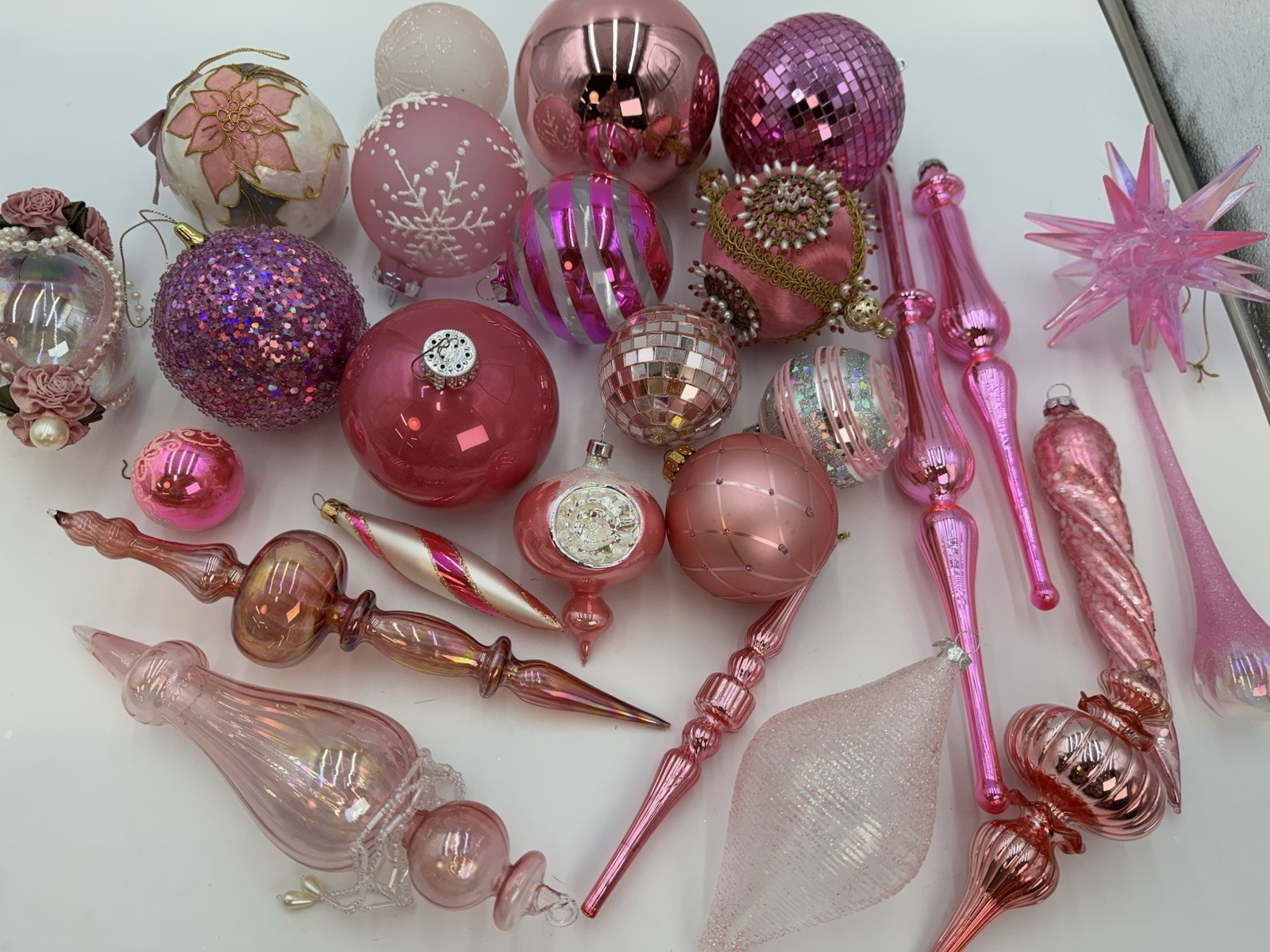 Pink Glass Ornaments, 26 Good Quality, Beautiful Ornaments, Each One Different.