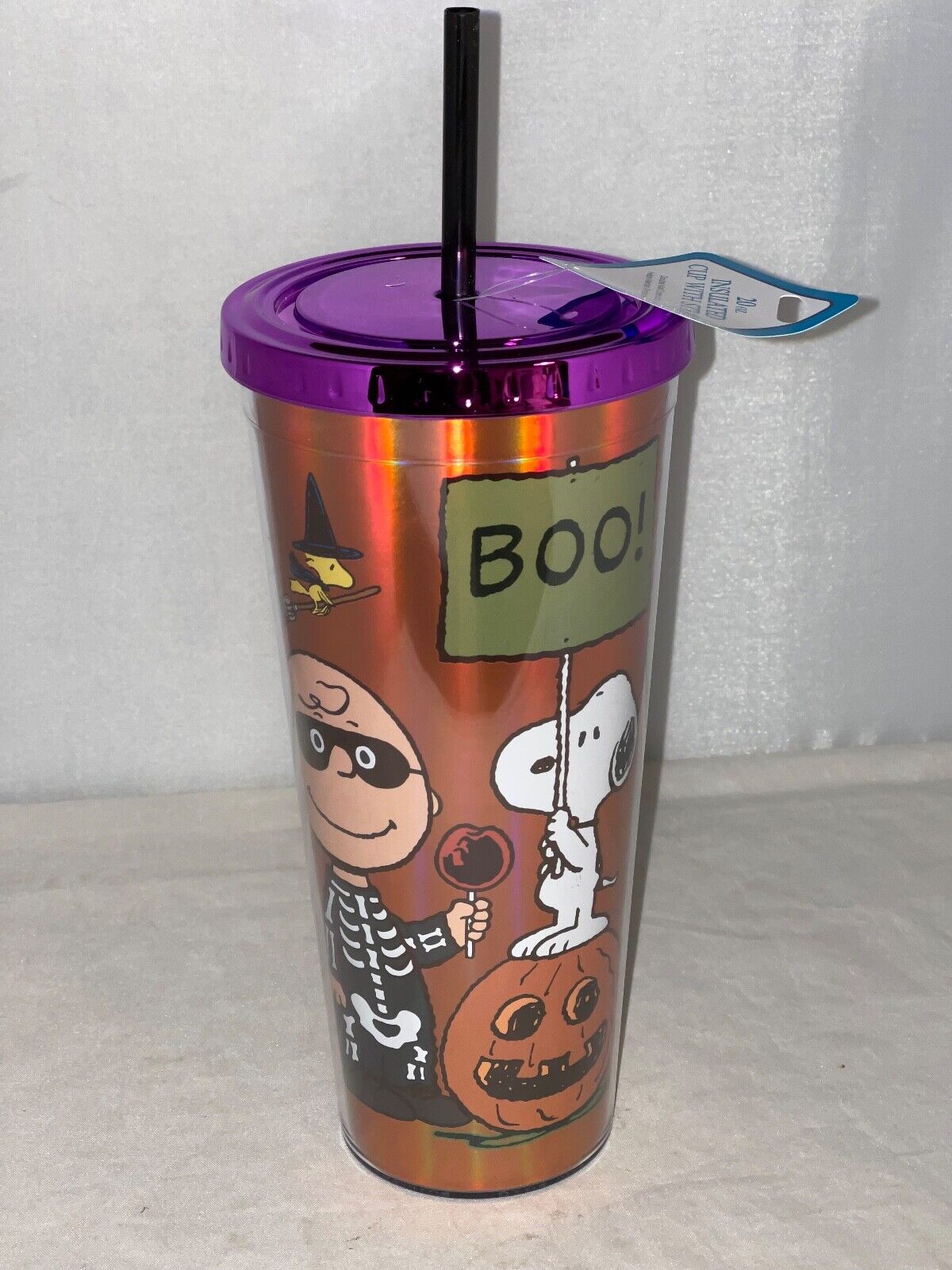 Peanuts Boo Snoopy & Charlie Brown Halloween 20 oz. Foil Travel Cup w/ Straw-New