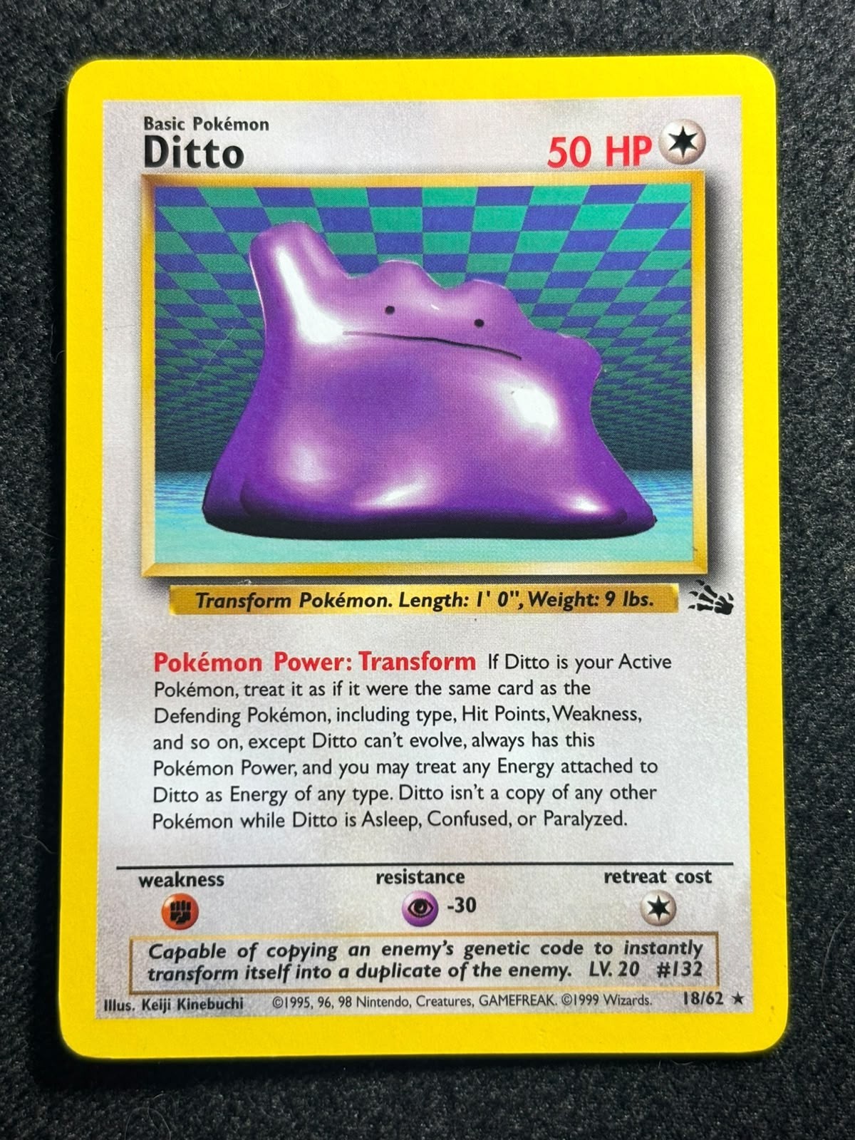 Ditto 18/62 Pokemon Card 1999 Fossil Set WOTC Vintage Non Holo Rare LP Ditto 18/62 Pokemon Card 1999 Fossil Set WOTC Vintage Non Holo Rare LP