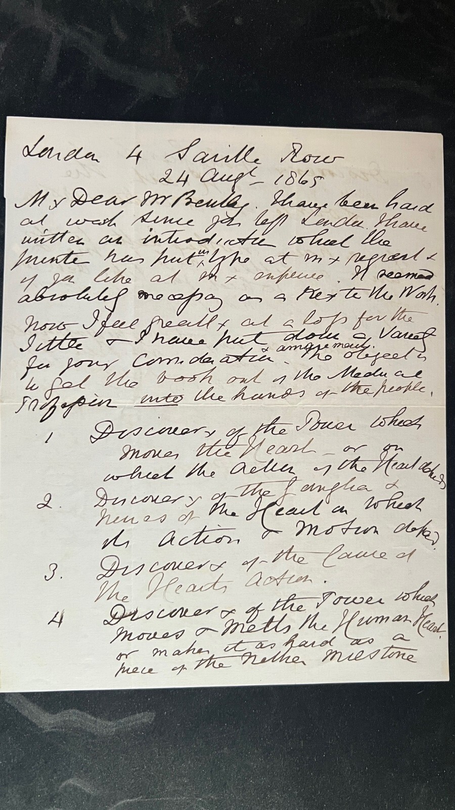 Rare 1865 Handwritten Letter by Robert Lee (obstetrician), on medical insights Rare 1865 Handwritten Letter by Robert Lee (obstetrician), on medical insights