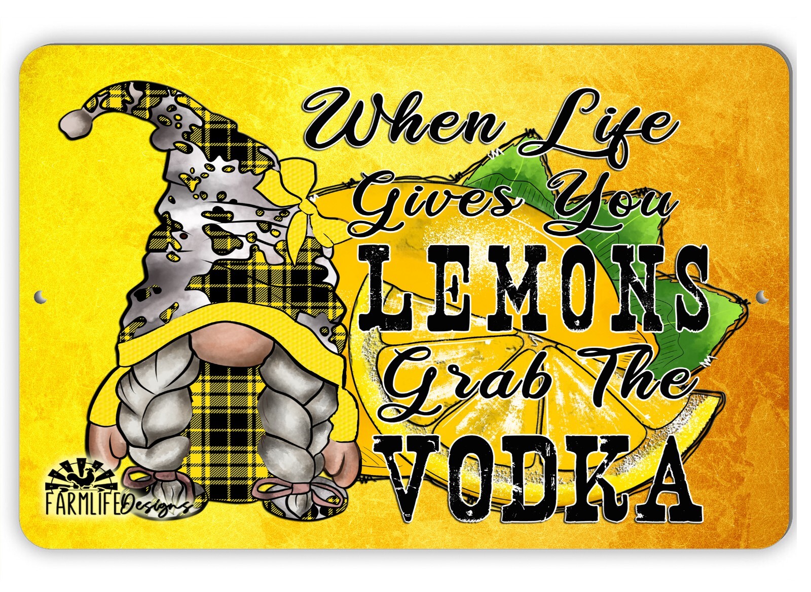 Gnome Sign Lemons Vodka funny metal tin wall art decor gift handmade lemonade Gnome Sign Lemons Vodka funny metal tin wall art decor gift handmade lemonade