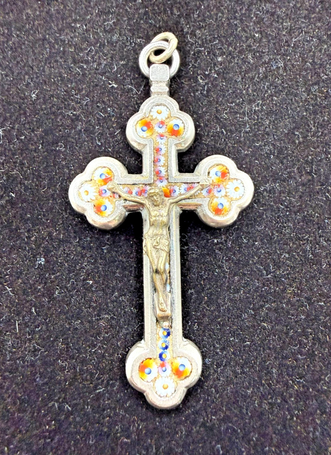Antique Joseph Anton Stocker Micro Mosaic Silver Crucifix Pendent Antique Joseph Anton Stocker Micro Mosaic Silver Crucifix Pendent