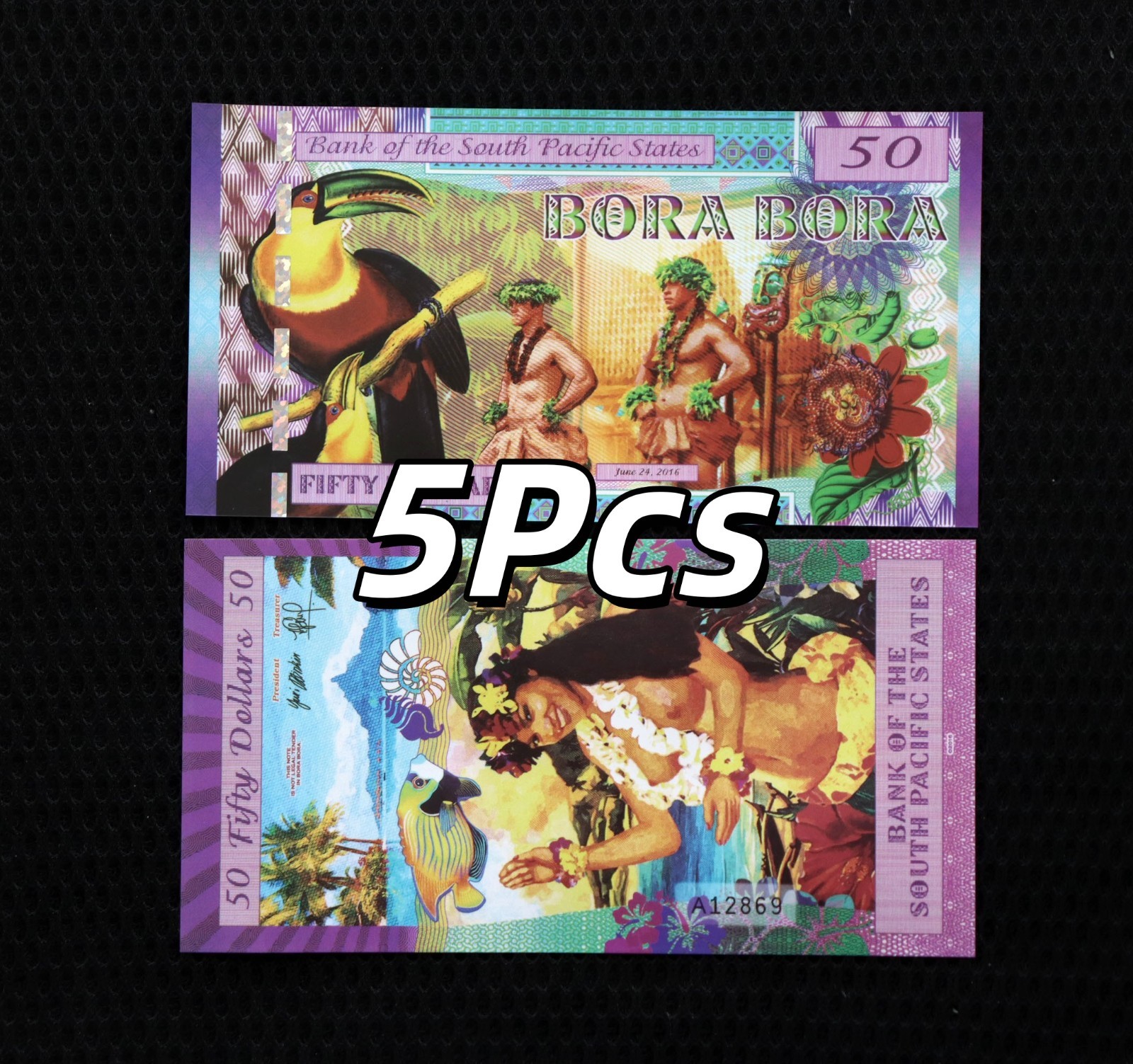 South Pacific States, 5pc X 50 Notes, Bora Bora, 2016, Toucan, UNC South Pacific States, 5pc X 50 Notes, Bora Bora, 2016, Toucan, UNC