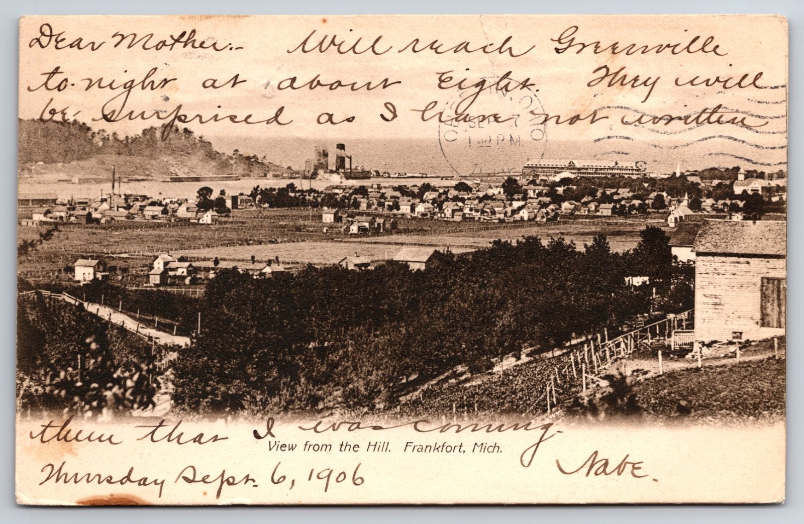 Frankfort Michigan Birdseye View from the Hill Harbor Postcard Frankfort Michigan Birdseye View from the Hill Harbor Postcard
