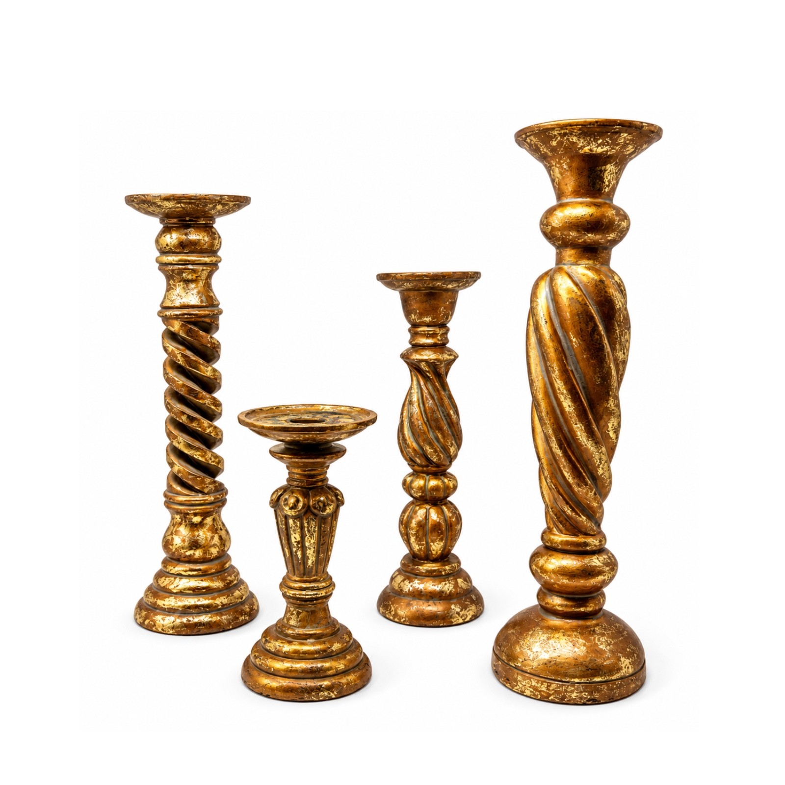 Vintage Gold Barley Twist Candlestick Set of 4 Distressed Finish Vintage Gold Barley Twist Candlestick Set of 4 Distressed Finish