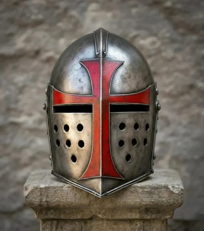 Medieval Crusader Helmet | Knight Templar Red Cross Armor | Wearable Steel LARP Medieval Crusader Helmet | Knight Templar Red Cross Armor | Wearable Steel LARP