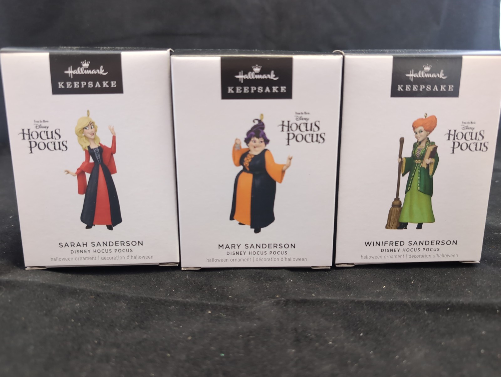 Three 2023 Hallmark Ornaments- Hocus Pocus -Mary, Sarah & Winifred Sanderson
