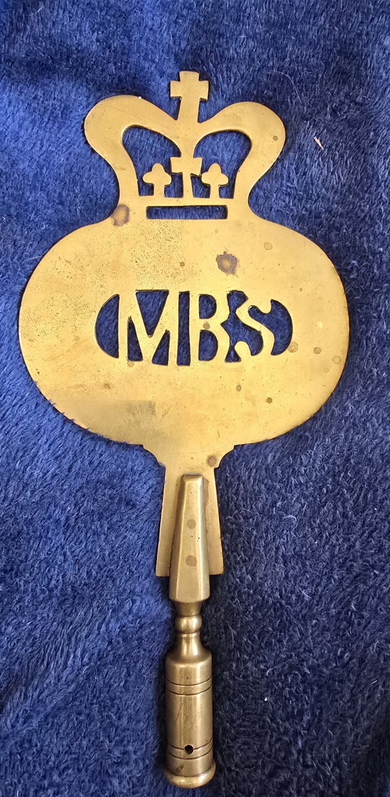 Antique 19thC Brass Friendly Society Pole Head Finial Staff Topper Monogram MBS Antique 19thC Brass Friendly Society Pole Head Finial Staff Topper Monogram MBS