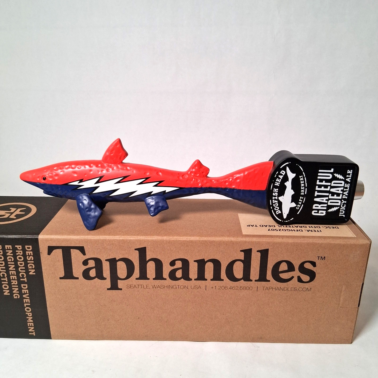 Dogfish Head Grateful Dead Juicy Pale Ale Shark Beer Tap Handle 12" Red/Blue 