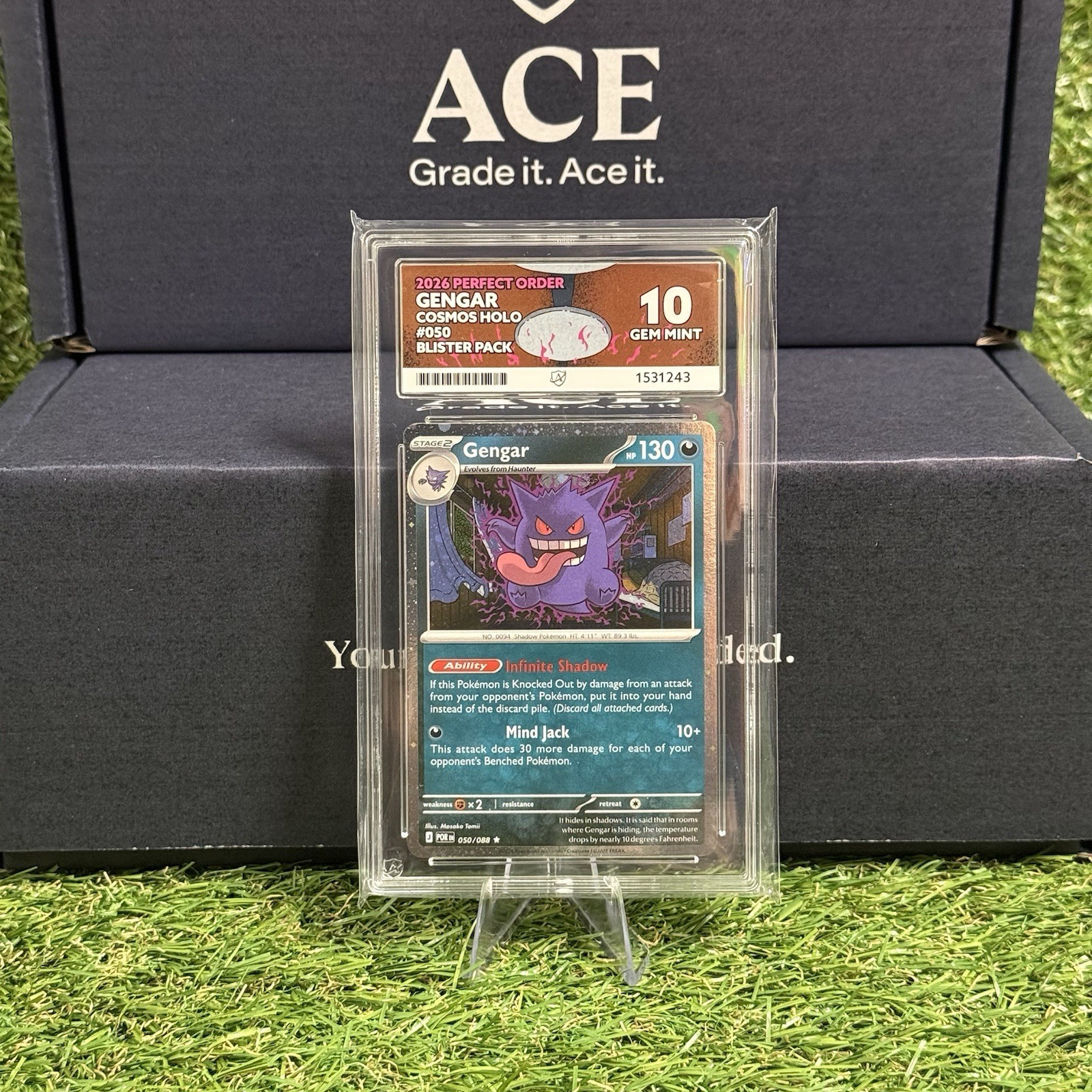 Gengar 050/088–Pokémon TCG Perfect Order | ACE 10 Gem Mint Cosmos Holo 1 Swirl🌀 Gengar 050/088–Pokémon TCG Perfect Order | ACE 10 Gem Mint Cosmos Holo 1 Swirl🌀