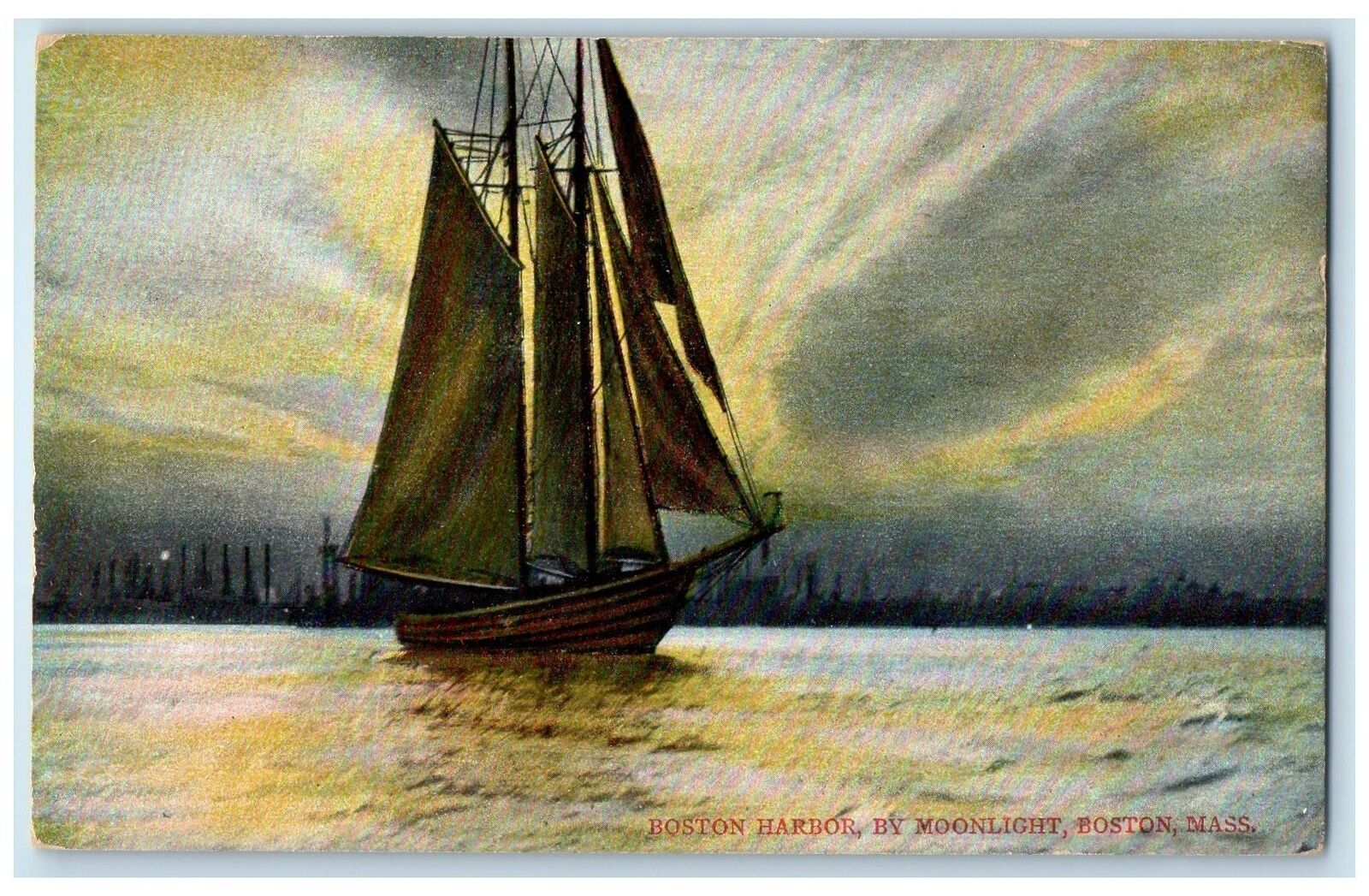 c1910\'s Boston Harbor By Moonlight Boston Massachusetts MA Unposted Postcard