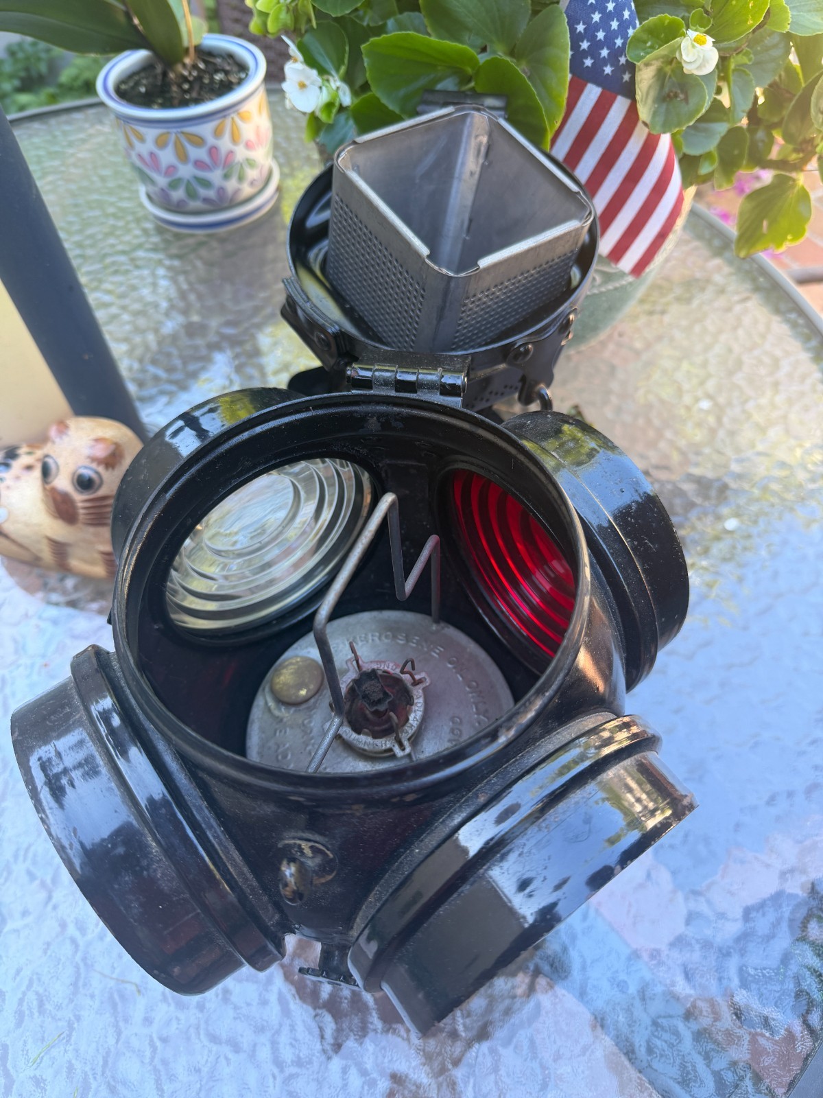 Antique Adlake Non-Sweating 4-Way Railroad Switch Lamp Red and White Lenses Antique Adlake Non-Sweating 4-Way Railroad Switch Lamp Red and White Lenses