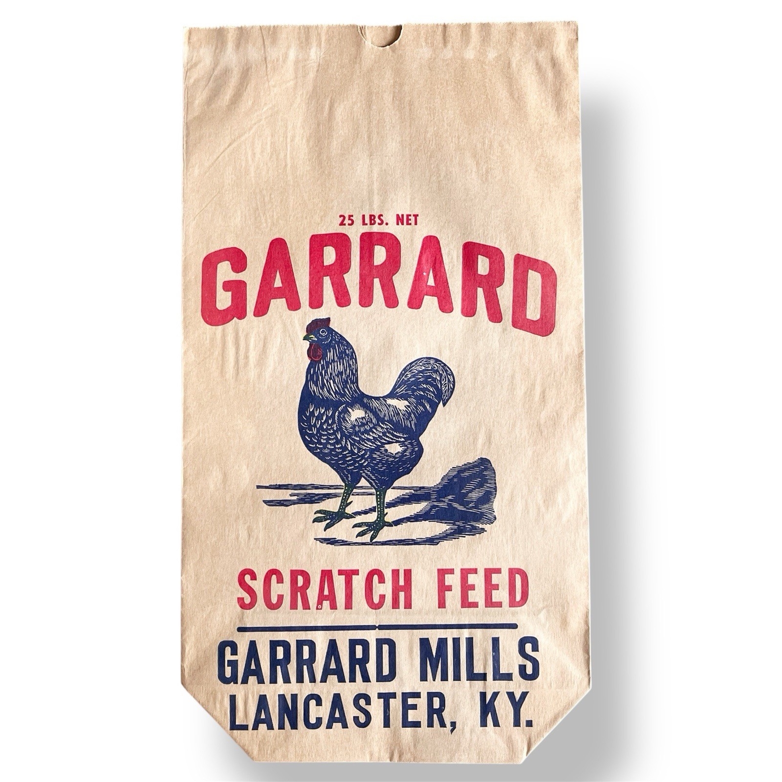 Vintage Paper Feed Sack Chicken Hen Garrard Mills Lancaster Kentucky farmhouse