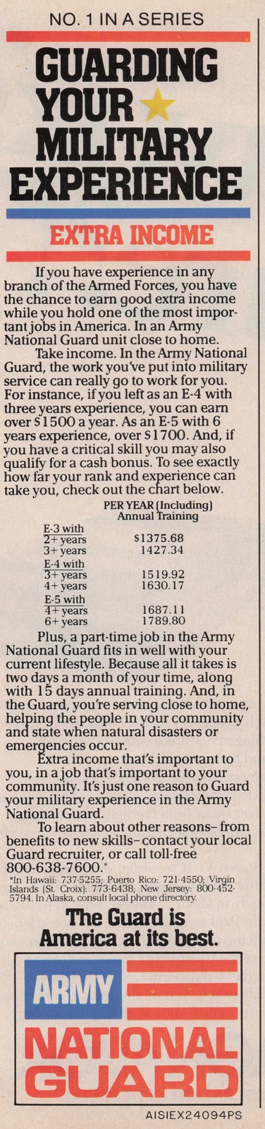 1984 Vintage Print Ad Army National Guard Military Experience Extra Income Pay