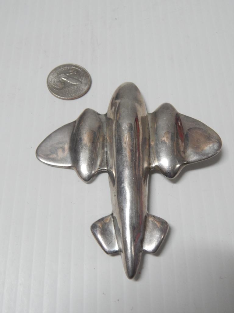 XLRG ART DECO VINTAGE MEXICAN STERLING SILVER AIRPLANE PLANE AVIATION PIN A+++++