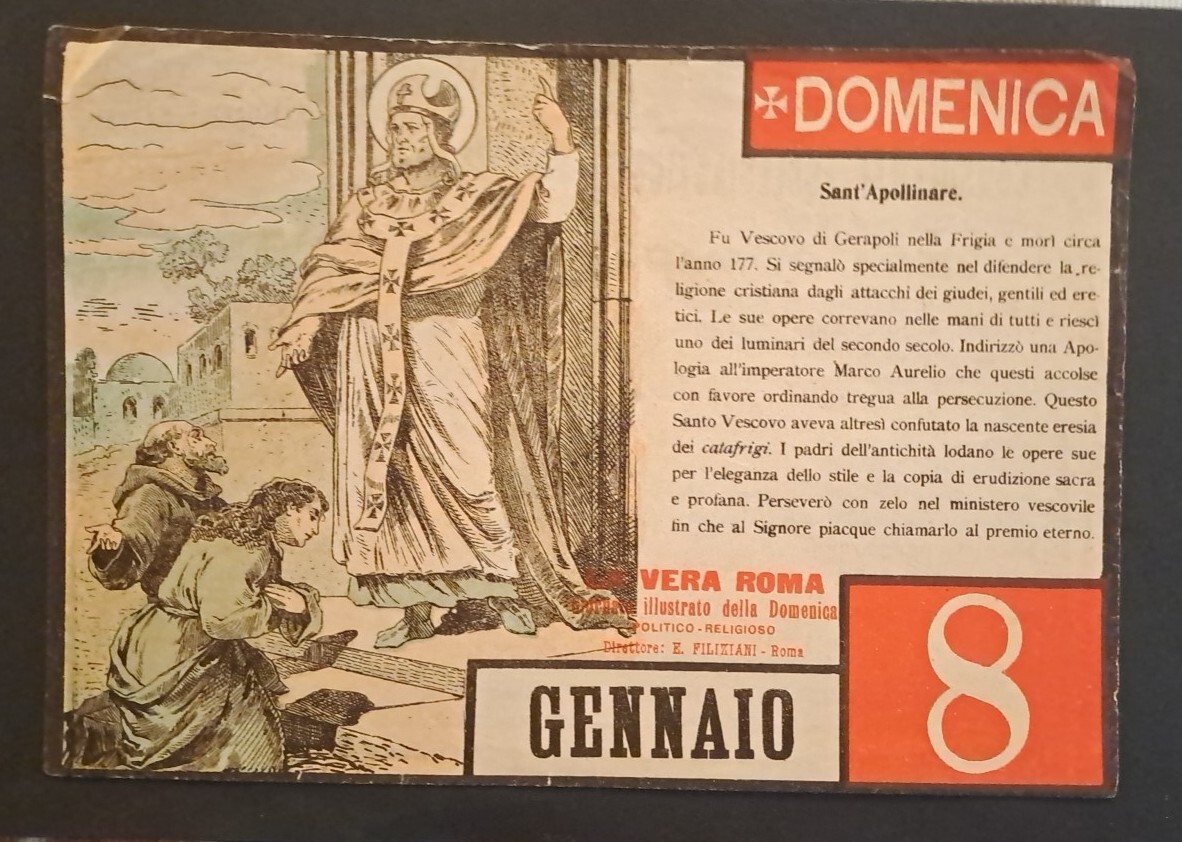 SANTINO HOLY CARD CALENDAR SAINT APOLLINARE SANTINO HOLY CARD CALENDAR SAINT APOLLINARE