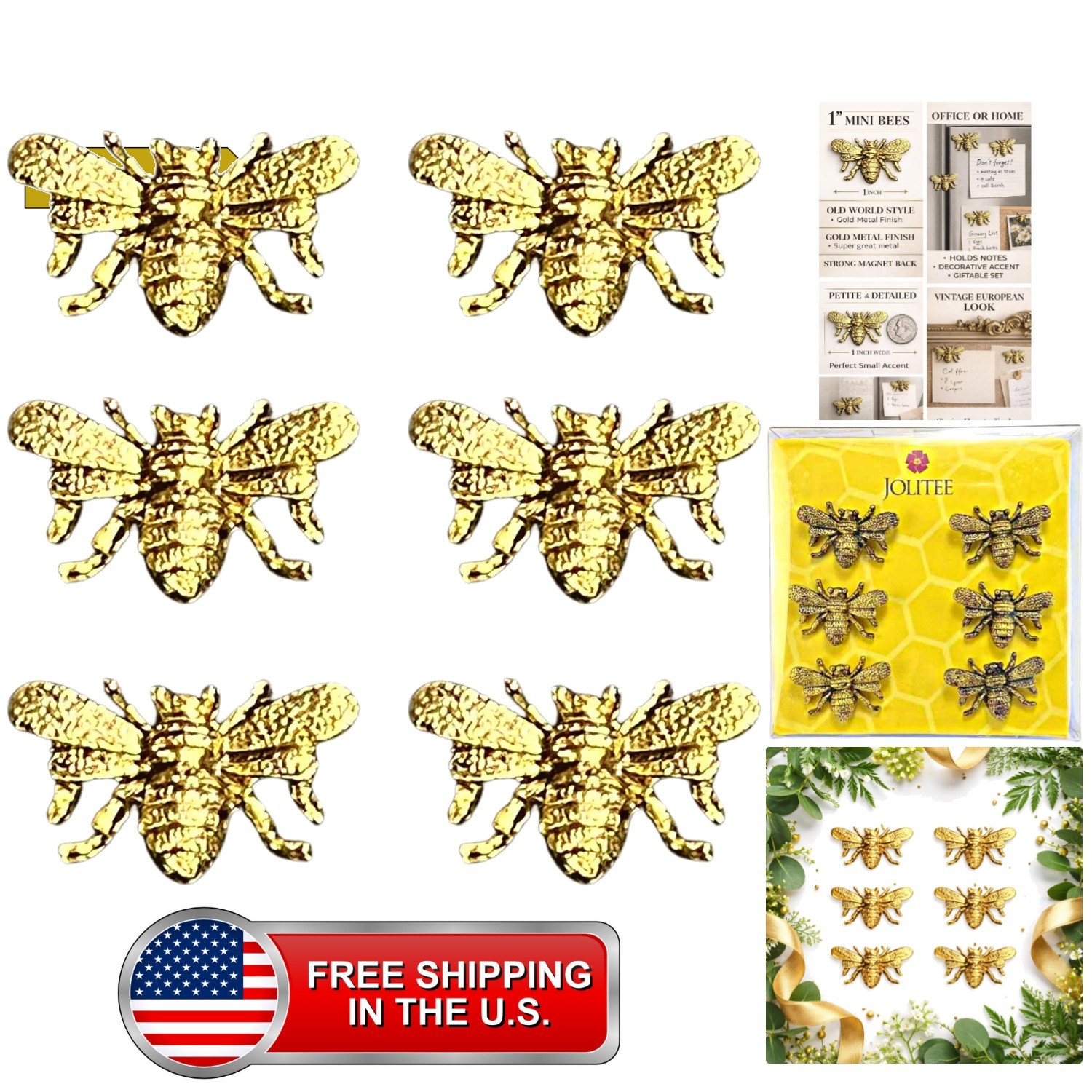 Gold Magnets Bee Decor Set of 6, Kitchen Magnets for Refrigerator, Honey Bee ... Gold Magnets Bee Decor Set of 6, Kitchen Magnets for Refrigerator, Honey Bee ...