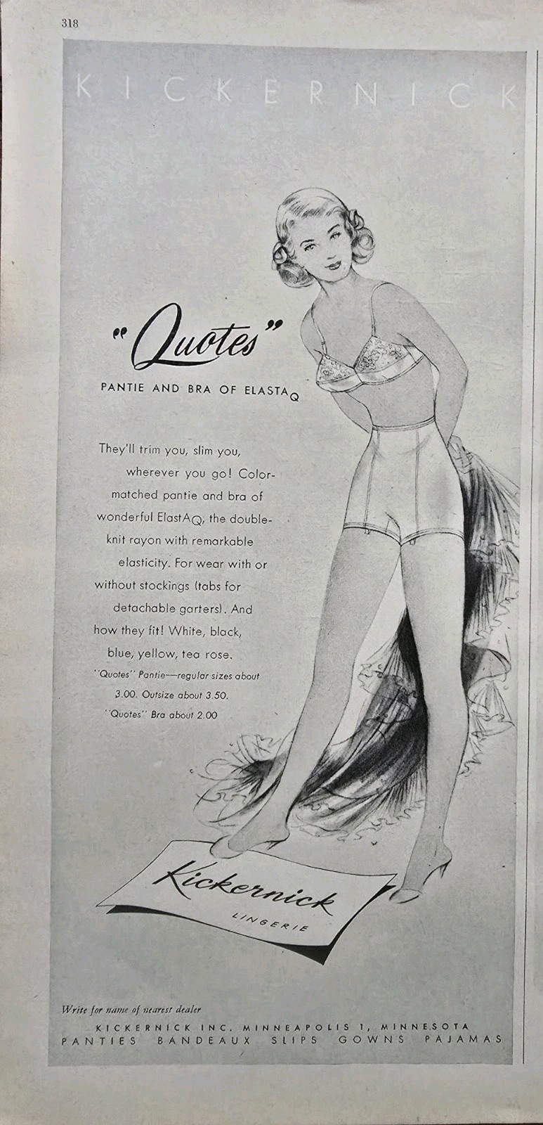 1948 Women's Kickernick Quotes Pantie And Bra Elastaq vintage fashion Art Ad 