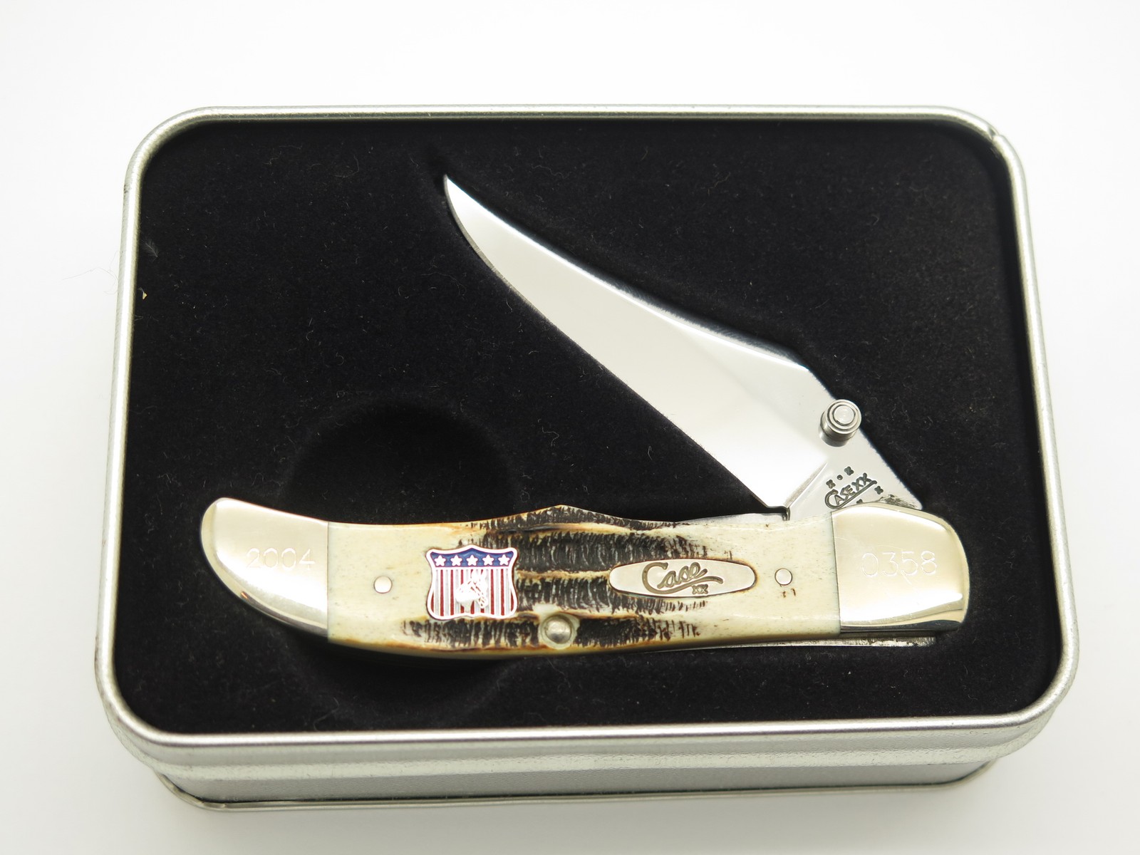 Vtg 2004 Case XX 6.51265LC Bone Stag Linerlock Mid Folding Hunter Pocket Knife Vtg 2004 Case XX 6.51265LC Bone Stag Linerlock Mid Folding Hunter Pocket Knife