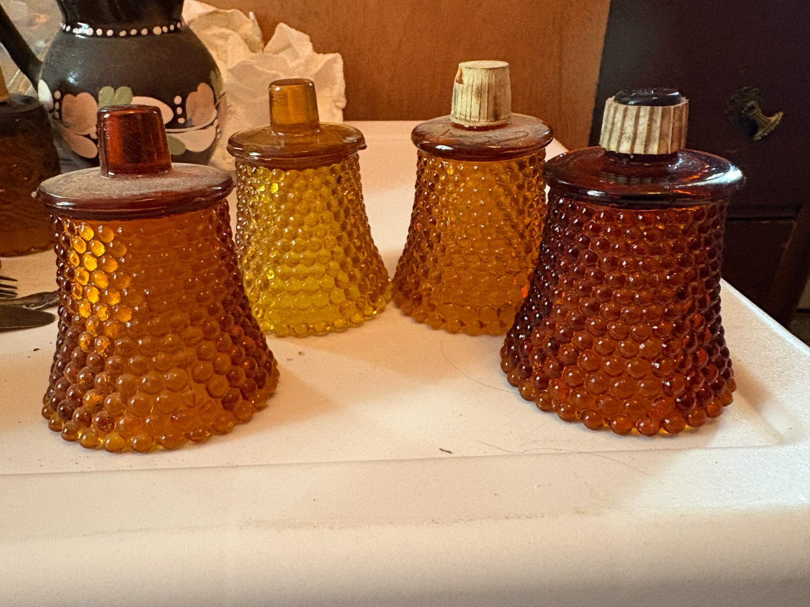 Lot of 4 Vintage Homco Amber Hobnail Peg Votive Cup Sconce Candle Holders
