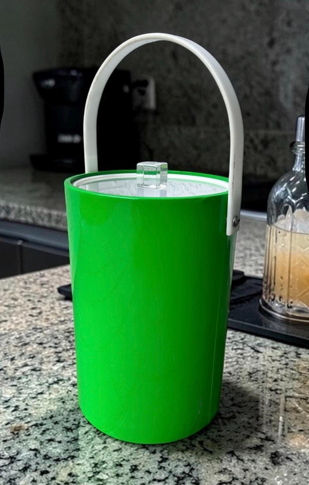 Vintage MCM Lime Green Plastic Ice Bucket with Lucite Handle & Clear Lid 1960s Vintage MCM Lime Green Plastic Ice Bucket with Lucite Handle & Clear Lid 1960s