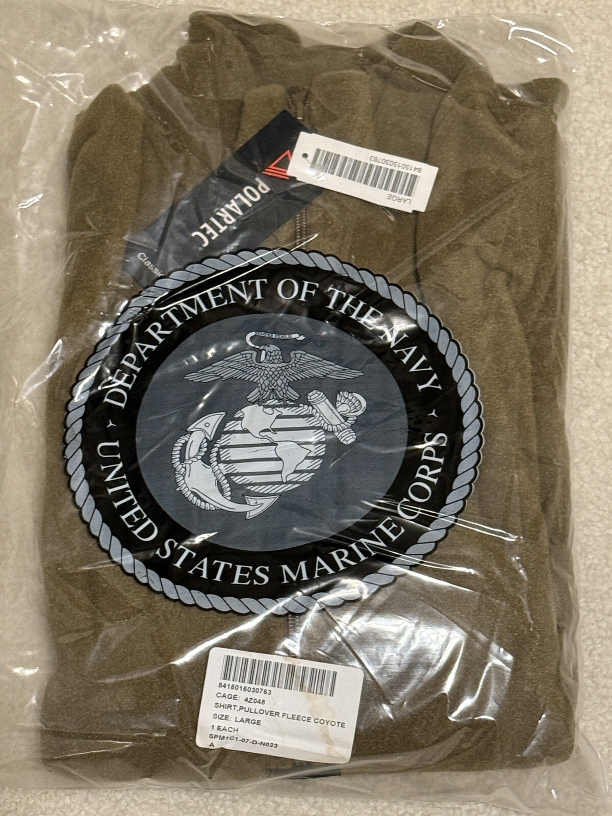 USMC Coyote Fleece Pullover Polartec 100 Size Large USGI Authentic Marines NEW USMC Coyote Fleece Pullover Polartec 100 Size Large USGI Authentic Marines NEW