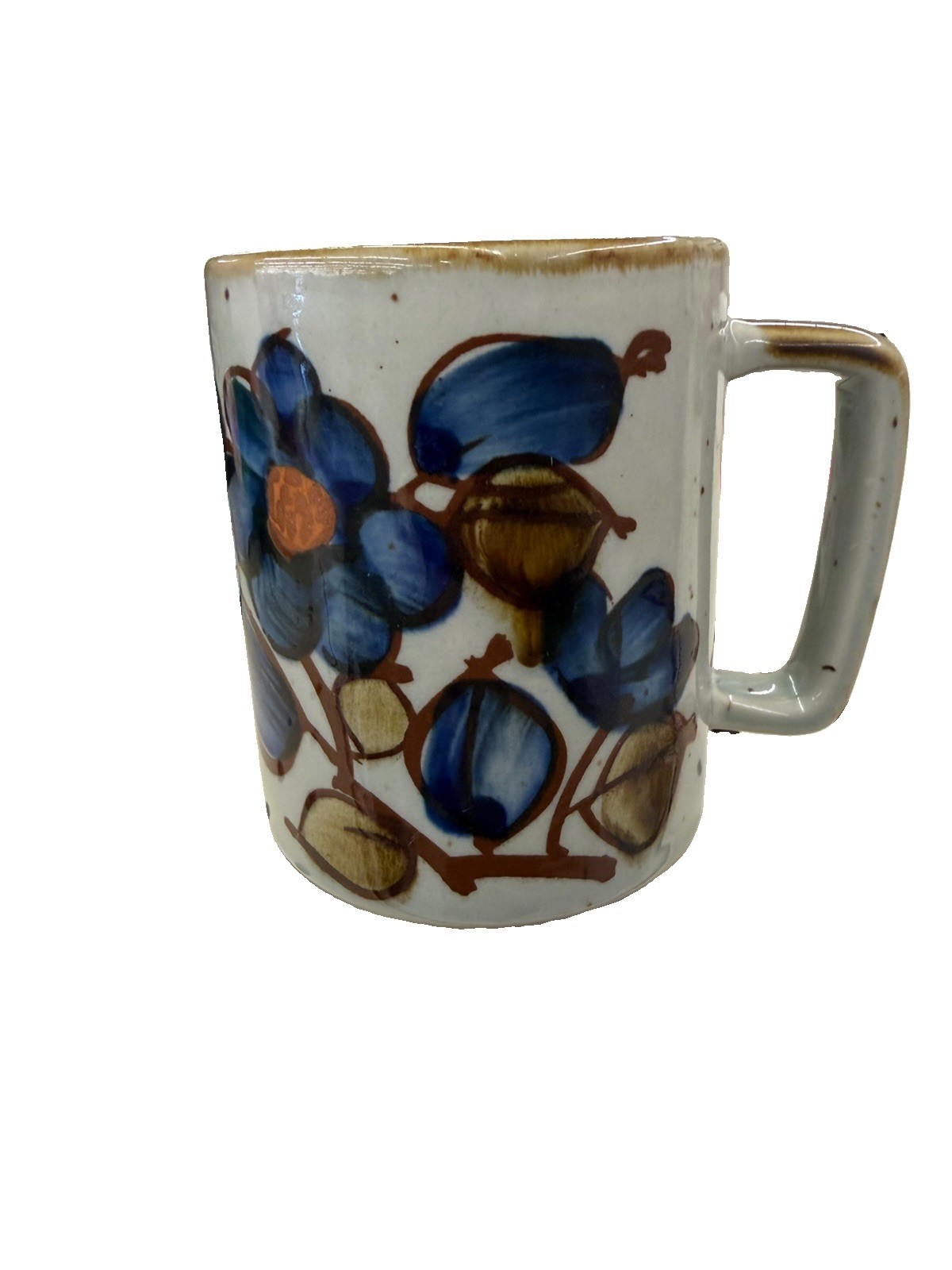 Otagiri Style Mug Speckled Stoneware Pedestal Abstract Floral Japan MCM Mod 70s Otagiri Style Mug Speckled Stoneware Pedestal Abstract Floral Japan MCM Mod 70s
