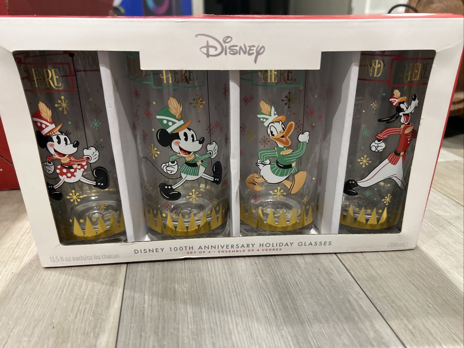 Hallmark "Disney 100TH Anniversary Holiday 13 Oz. Glasses" Set of 4 NEW Hallmark "Disney 100TH Anniversary Holiday 13 Oz. Glasses" Set of 4 NEW