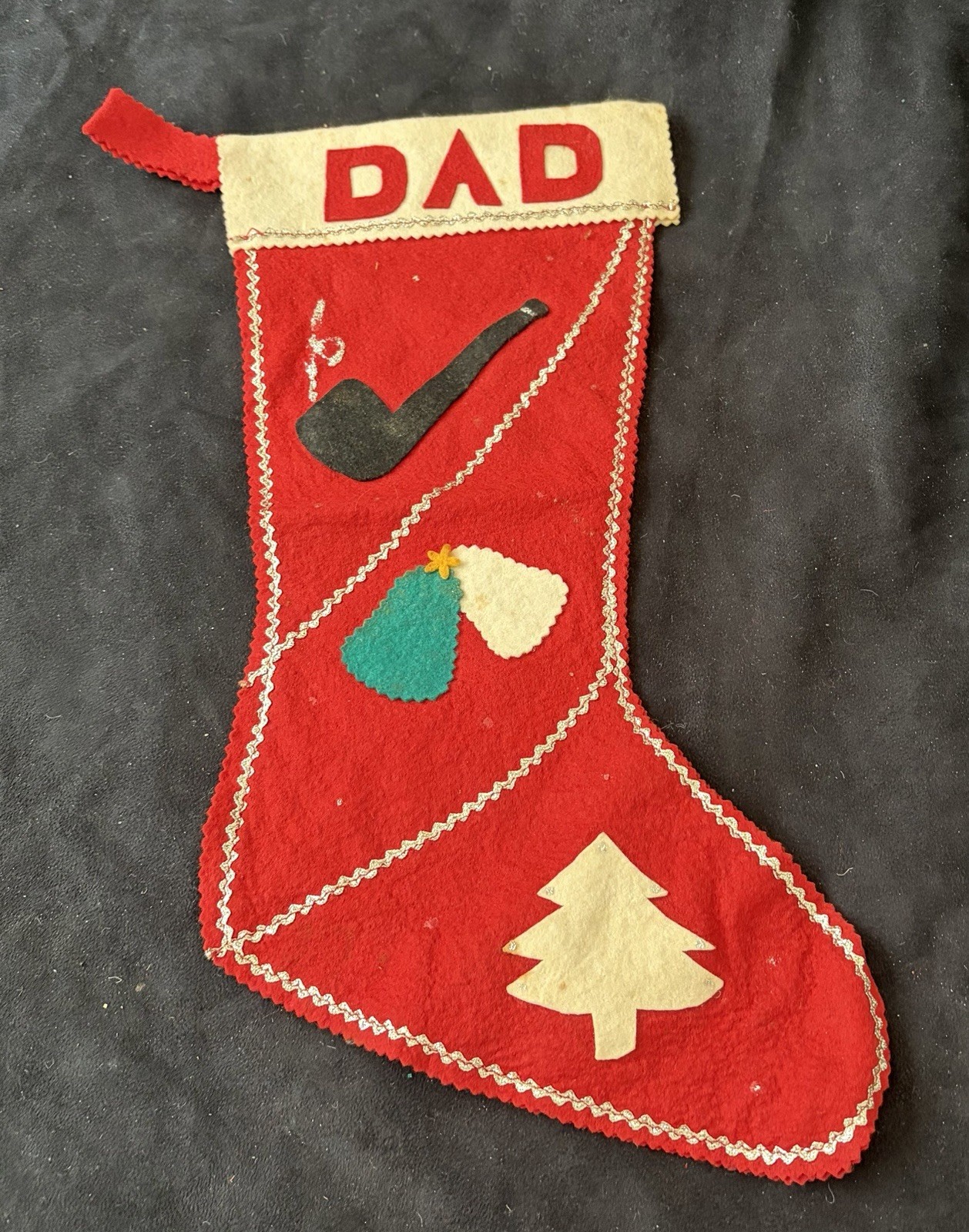 Vintage MCM Dad Christmas Holiday Felt Stocking Handmade Vintage MCM Dad Christmas Holiday Felt Stocking Handmade