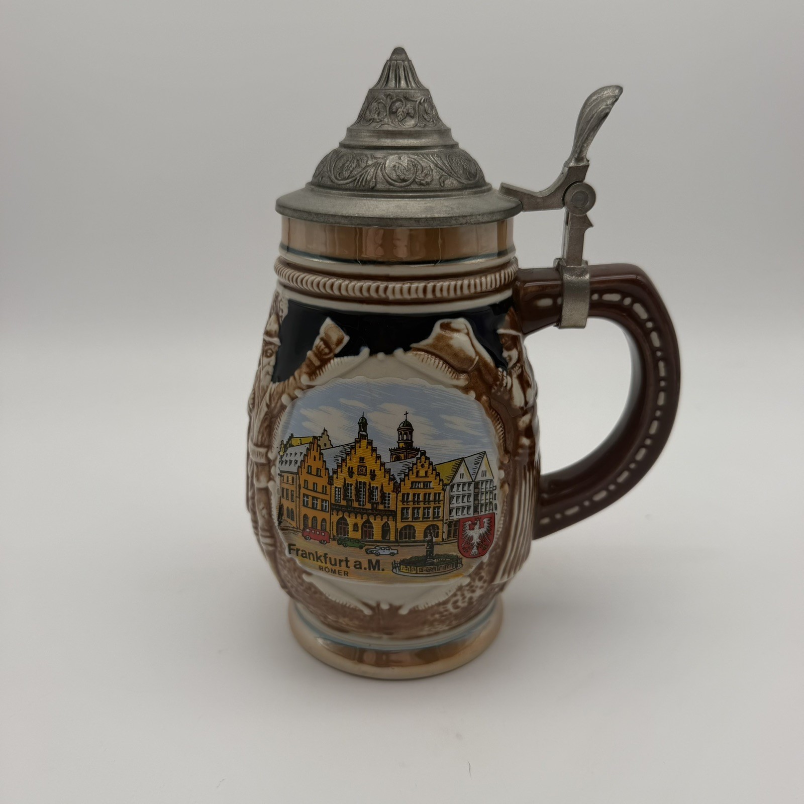 Vintage Frankfurt a.Main R'omer Barrel Stein from Frankfurt Germany 7" with Lid