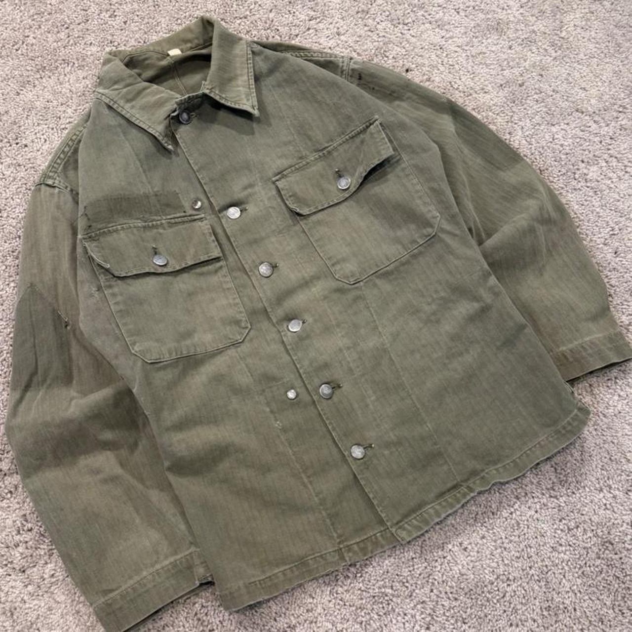 Vintage 1940s WWII 34R US Army Jacket HBT Herringbone 13 Stars Twill Shirt Coat
