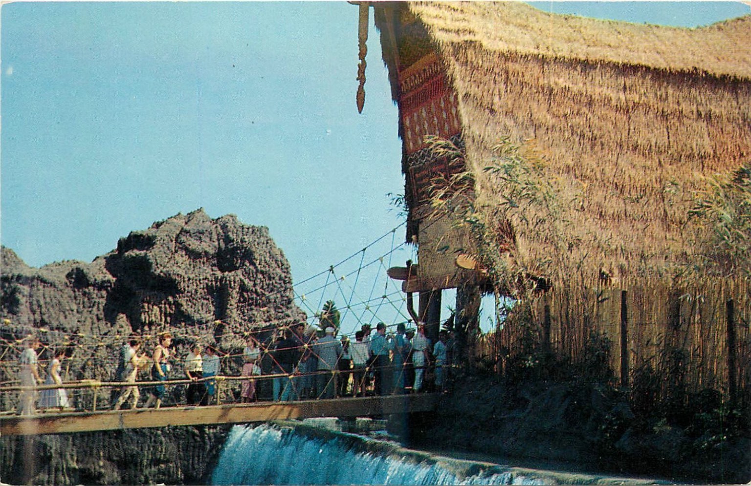Pacific Ocean Park Santa Monica South Sea Island Rope Bridge Plastichrome 1950s Pacific Ocean Park Santa Monica South Sea Island Rope Bridge Plastichrome 1950s