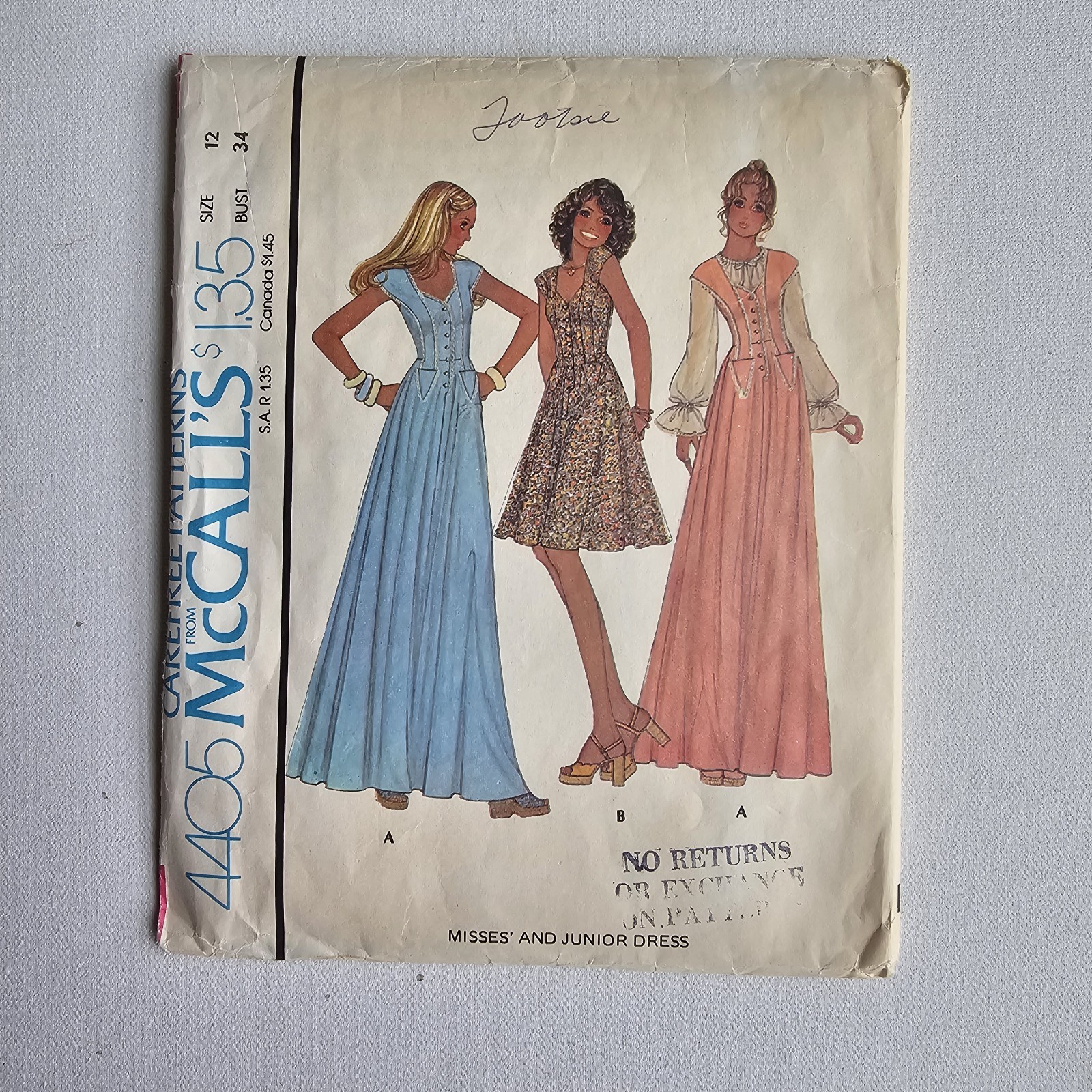1970s Vintage B34" McCalls 4405 Prairie Cottagecore Dress Sewing Pattern