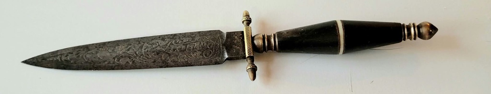 Antique Toledo Spain Letter Opener Engraved Steel Blade Horn Brass Handle 19cm Antique Toledo Spain Letter Opener Engraved Steel Blade Horn Brass Handle 19cm