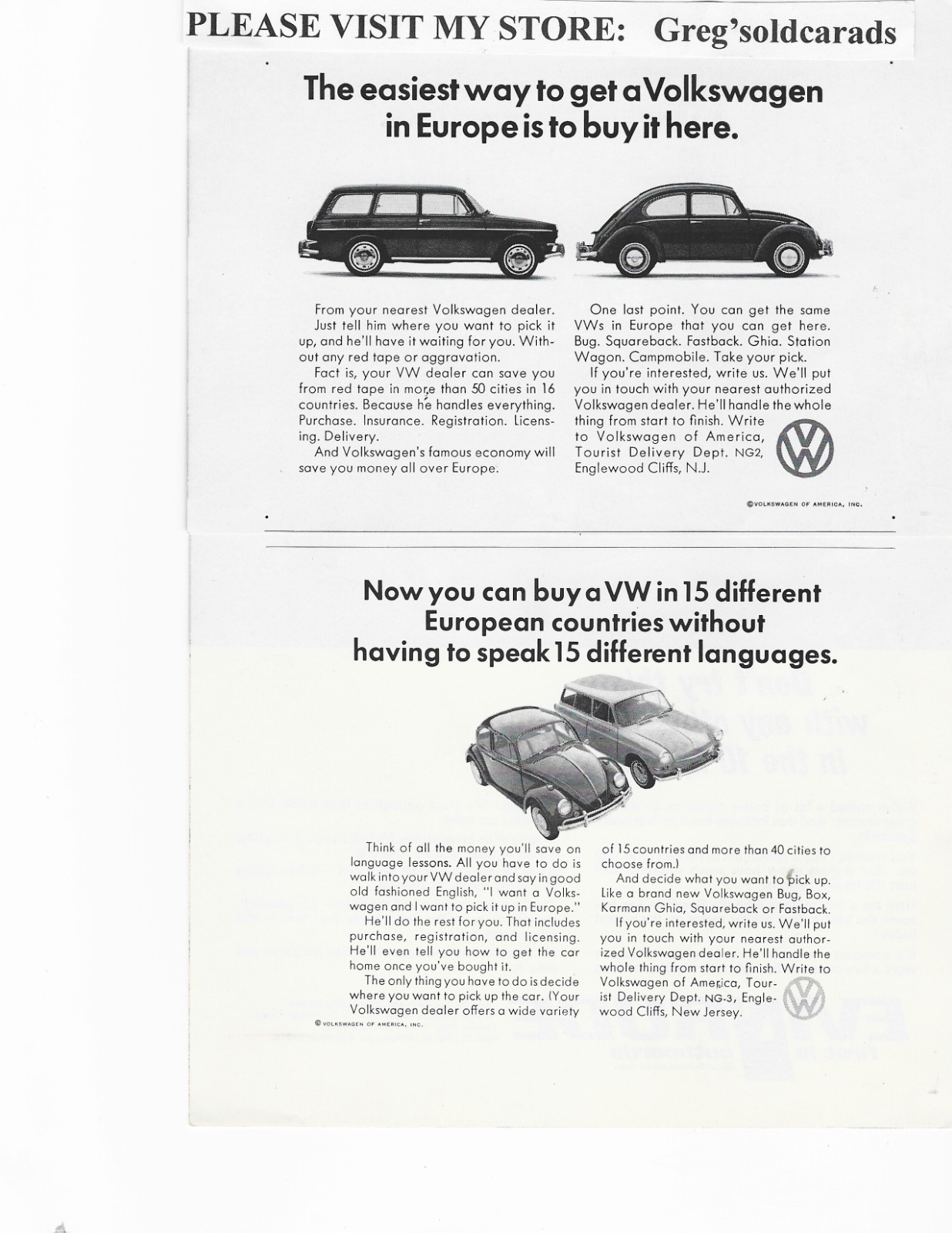 Two 1967 Volkswagen Beetle and Squareback vintage print ads Two 1967 Volkswagen Beetle and Squareback vintage print ads