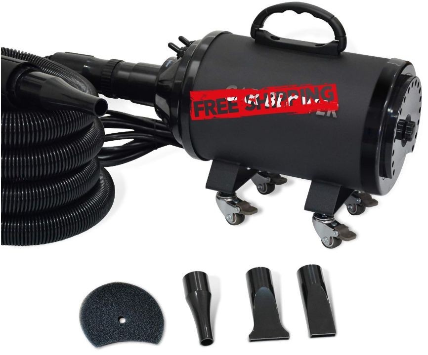 Secador Potente para Coche y Moto, Manguera Flexible de 14 Pies y Ruedas, Negro Secador Potente para Coche y Moto, Manguera Flexible de 14 Pies y Ruedas, Negro