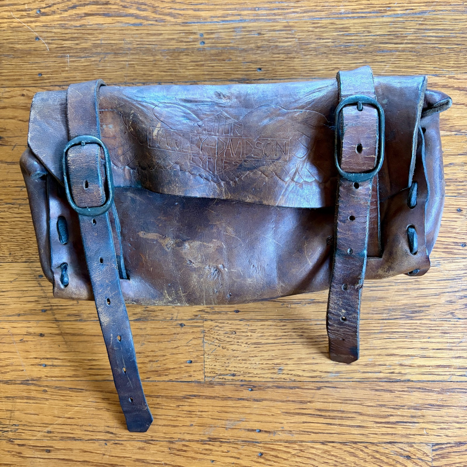 70s HARLEY DAVIDSON Leather Motorcycle Tool Bag Handlebar Fork Chopper Biker Vtg 70s HARLEY DAVIDSON Leather Motorcycle Tool Bag Handlebar Fork Chopper Biker Vtg