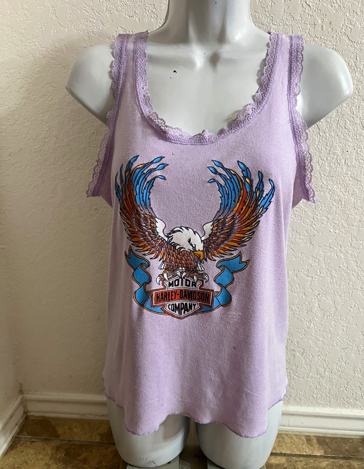 Vintage Rare Harley-Davidson Eagle Lace Trim Tank Top River City San Antonio TX Vintage Rare Harley-Davidson Eagle Lace Trim Tank Top River City San Antonio TX