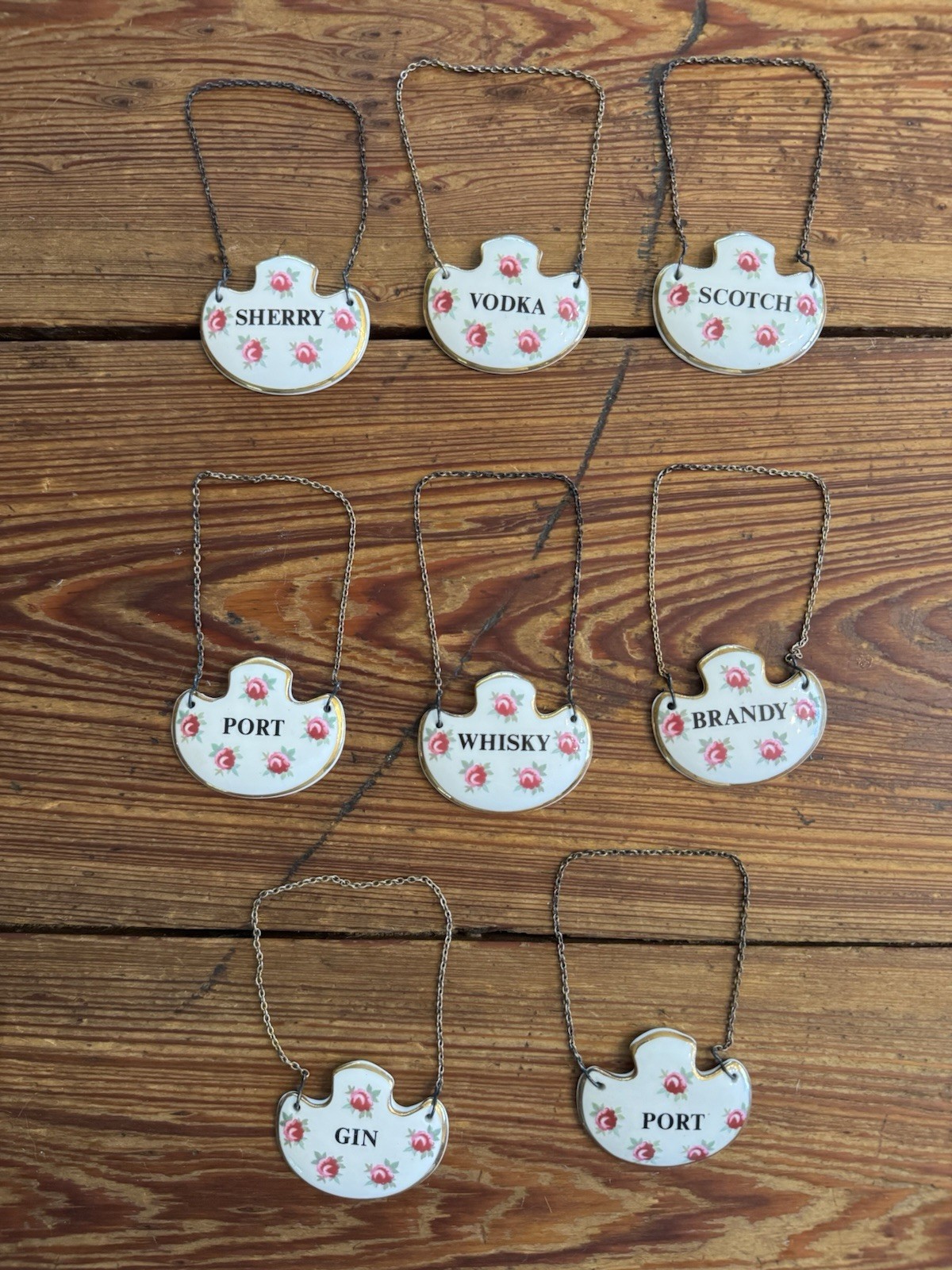 Antique Royal Adderley UK Pink Rose Bone China Liquor Decanter Tags & Chains 8
