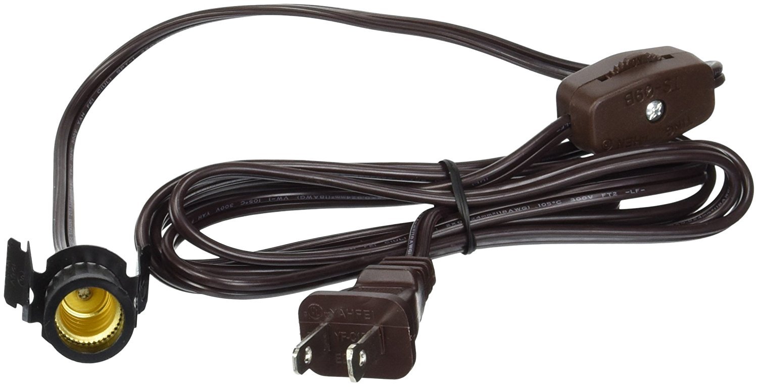 Clip-In Lamp Cord for Salt Lamps, Village Houses - 6 Foot Brown, Switch, Socket Clip-In Lamp Cord for Salt Lamps, Village Houses - 6 Foot Brown, Switch, Socket