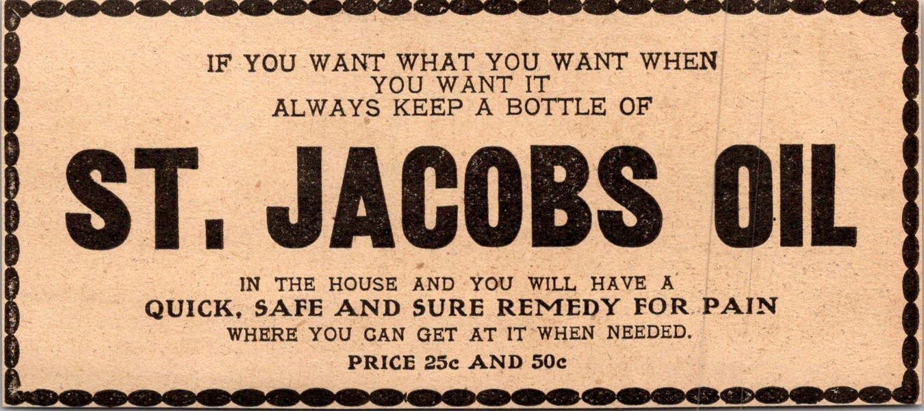 St Jacobs Oil Quick Safe & Sure Remedy For Pain 1906 Minneapolis Ad 5AL1-M2 St Jacobs Oil Quick Safe & Sure Remedy For Pain 1906 Minneapolis Ad 5AL1-M2