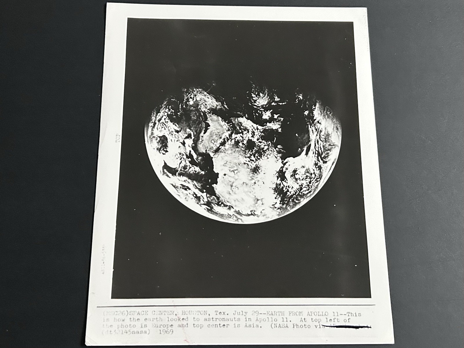 1969 NASA AP Wire Photo Earth Image from Apollo 11 Press Photo 1969 NASA AP Wire Photo Earth Image from Apollo 11 Press Photo